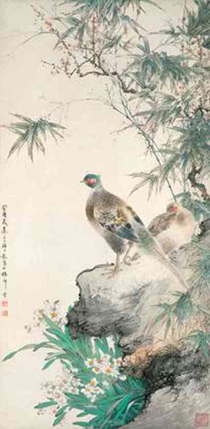 顔伯龙 1933年作 花鸟 镜心